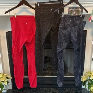 Lululemon Athletica Leggings - Vibrant Red, Classic Black, and Charcoal Gray